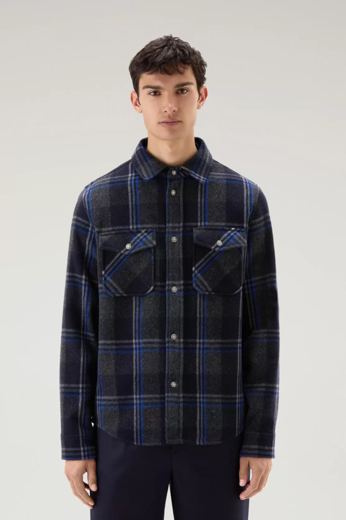 Woolrich Alaskan Karo-Overshirt Aus Recycelter Italienischer Wollmischung Grey Check Store