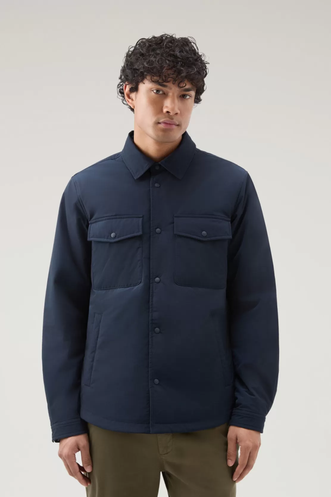 Woolrich Alaskan Wattierte Overshirt Aus Urban Touch Melton Blue Shop