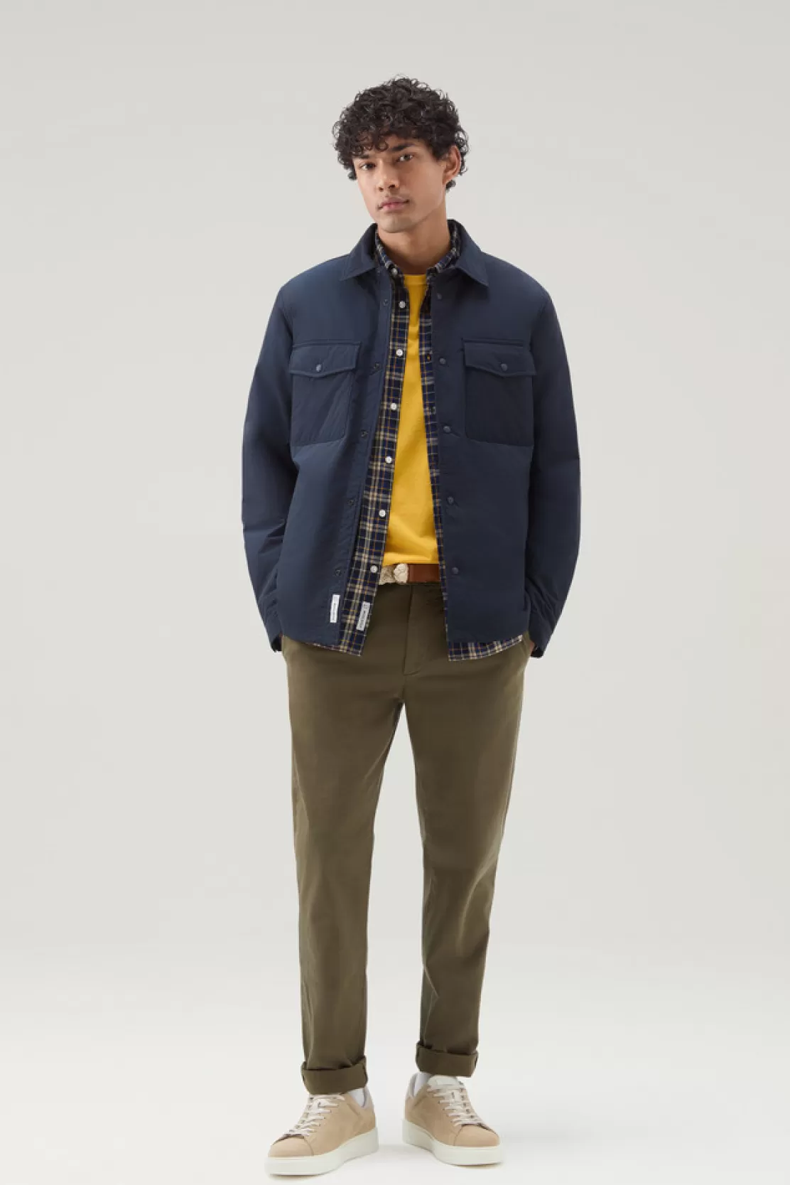 Woolrich Alaskan Wattierte Overshirt Aus Urban Touch Melton Blue Shop