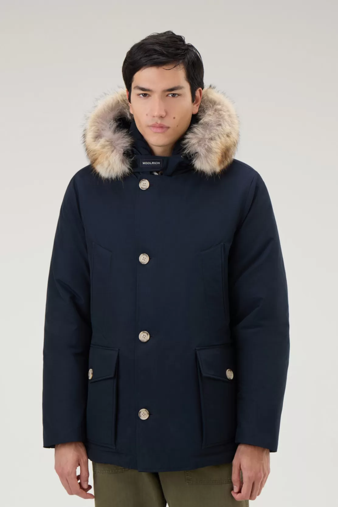 Woolrich Arctic Anorak Aus Ramar Cloth Mit Abnehmbarem Pelz Melton Blue Outlet