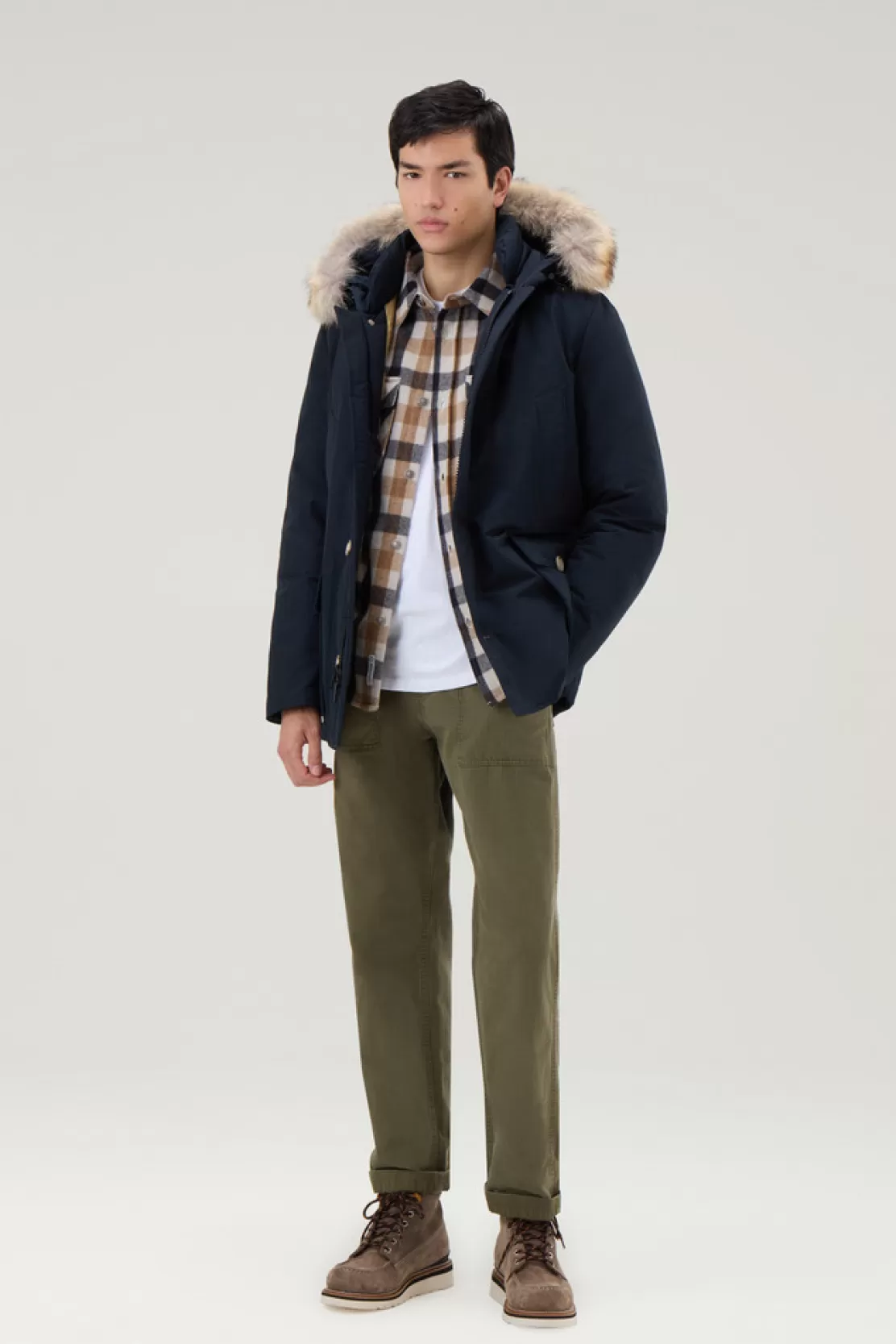 Woolrich Arctic Anorak Aus Ramar Cloth Mit Abnehmbarem Pelz Melton Blue Outlet