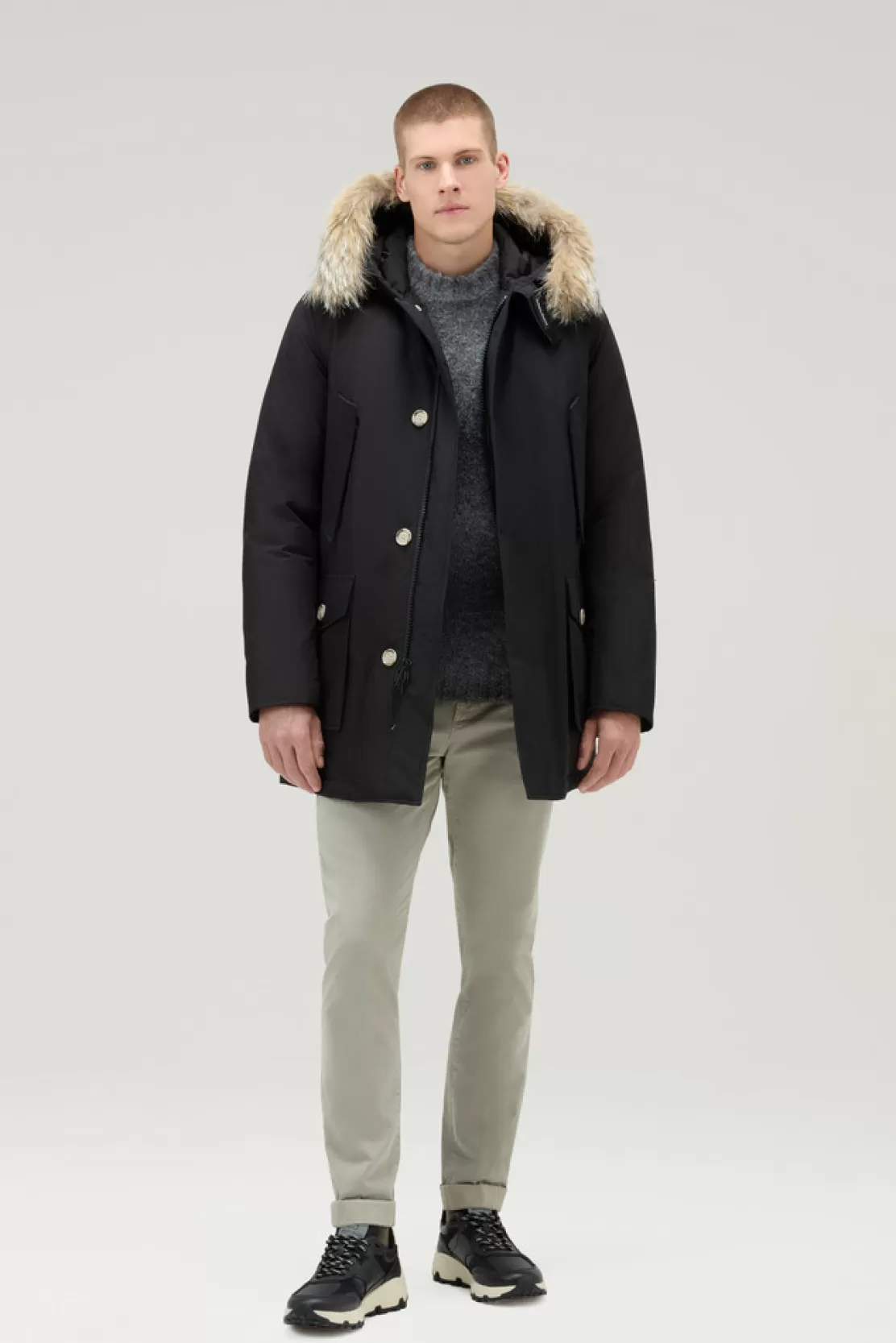 Woolrich Arctic Parka Aus Ramar Cloth Mit Abnehmbarem Pelzbesatz Black Outlet