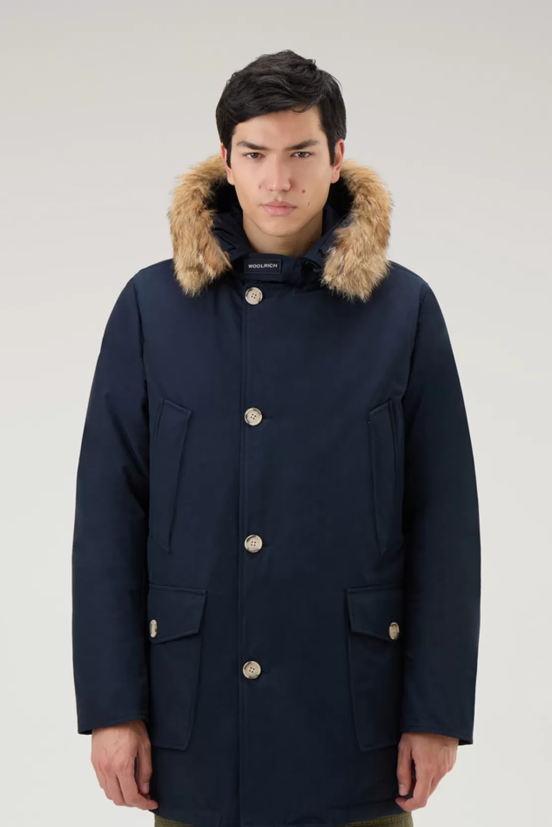 Woolrich Arctic Parka Aus Ramar Cloth Mit Abnehmbarem Pelzbesatz Melton Blue Cheap