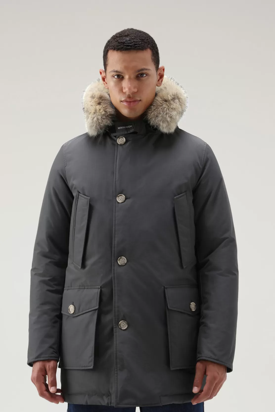 Woolrich Arctic Parka Aus Ramar Cloth Mit Abnehmbarem Pelzbesatz Grey Shadow Discount