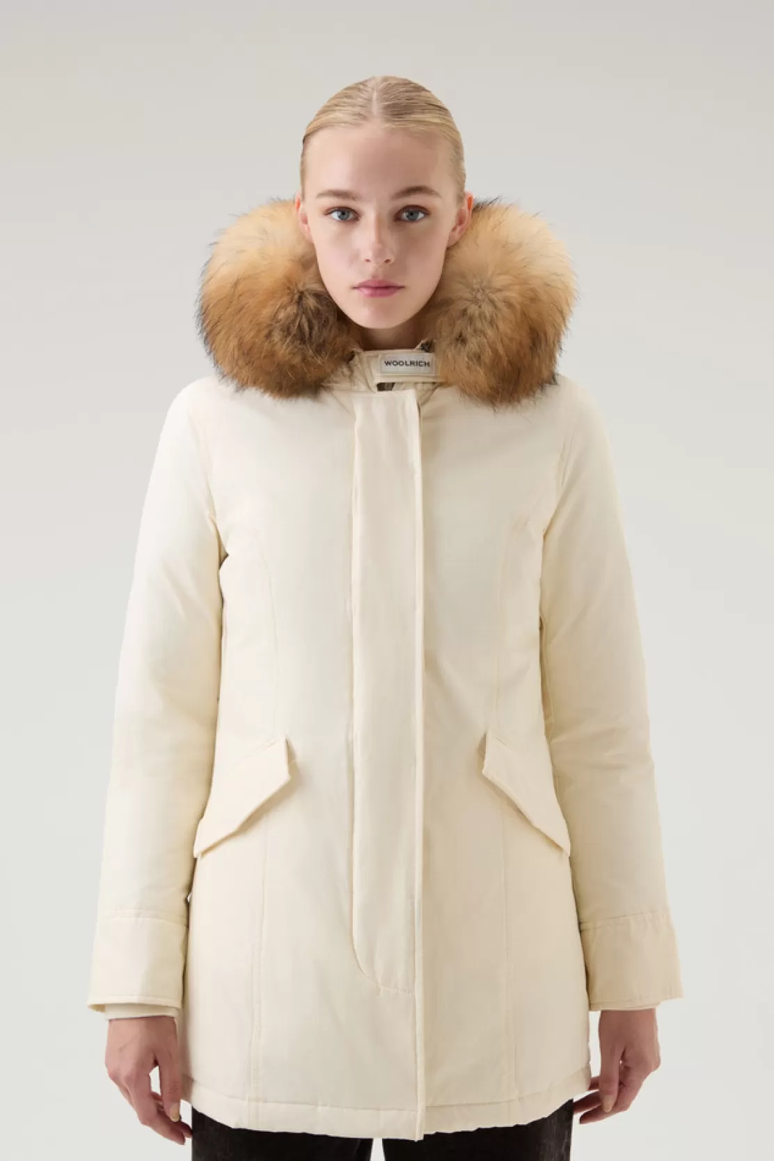 Woolrich Arctic Parka Aus Ramar Cloth Mit Abnehmbarem Pelzbesatz Milky Cream Hot