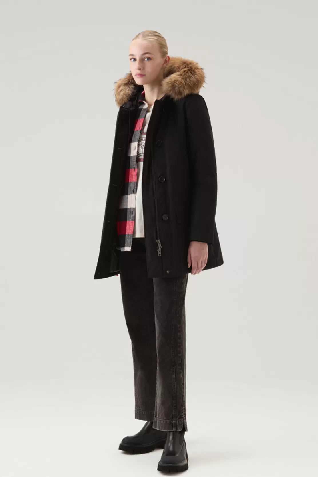 Woolrich Arctic Parka Aus Ramar Cloth Mit Vier Taschen Und Abnehmbarem Pelz Black Cheap