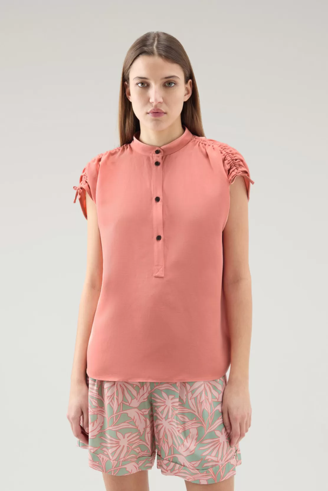 Woolrich Bluse Aus Leinen-Materialmix Coral Sand Discount