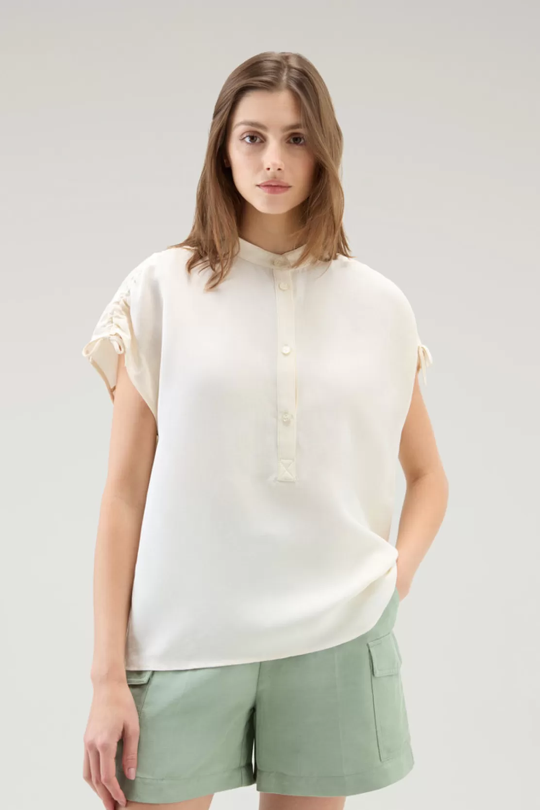 Woolrich Bluse Aus Leinen-Materialmix Plaster White Store