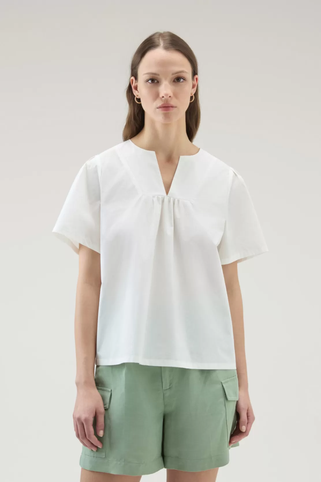 Woolrich Bluse Aus Reiner Baumwollpopeline Plaster White Outlet