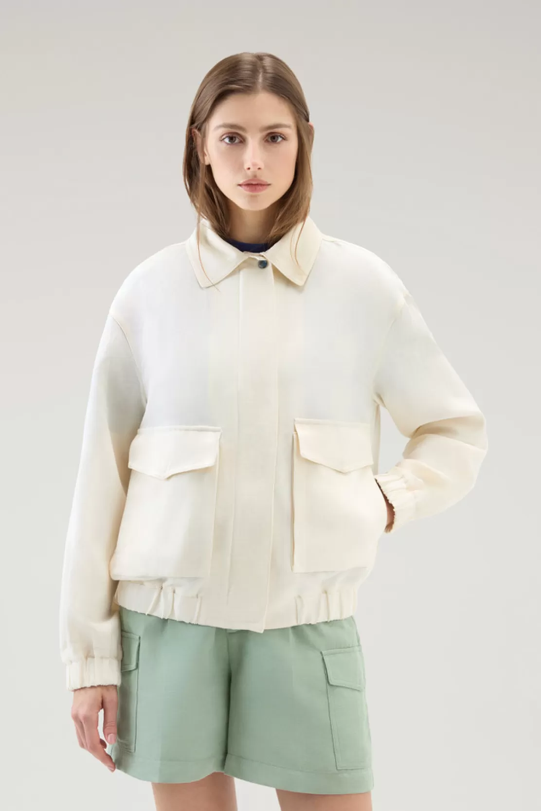 Woolrich Bomberjacke Aus Leinen-Mischung Plaster White Online