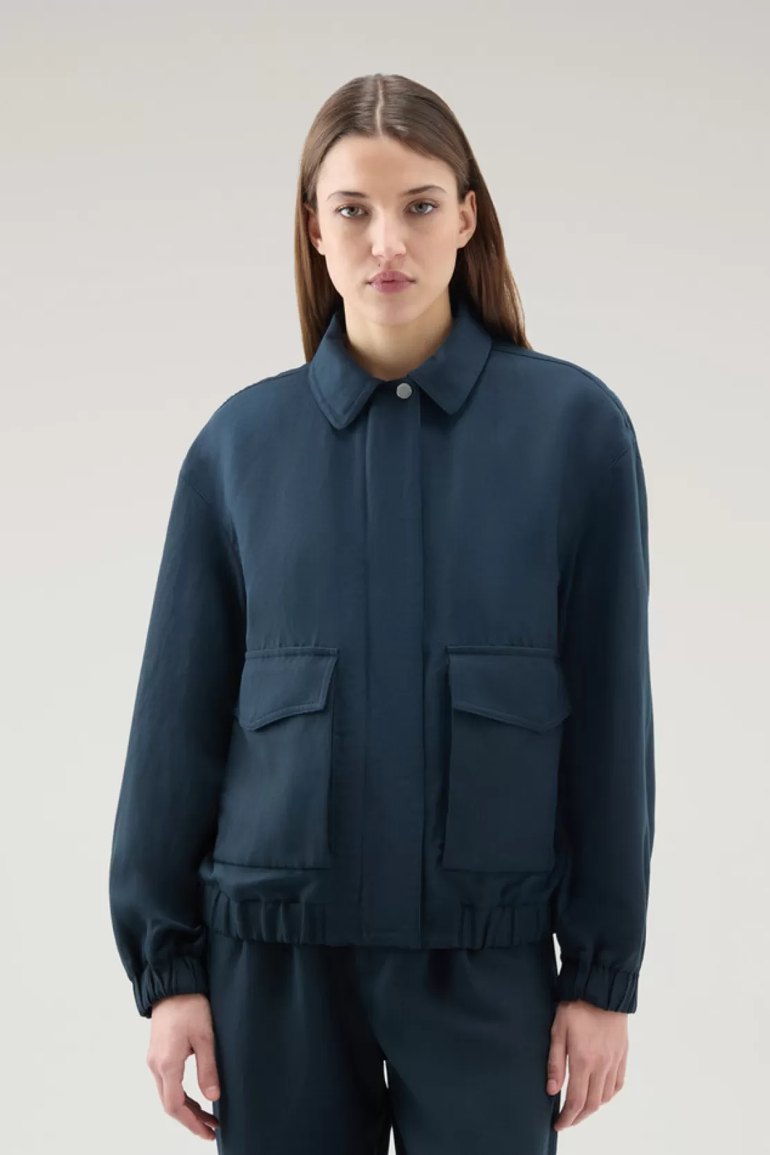 Woolrich Bomberjacke Aus Leinen-Mischung Melton Blue Online