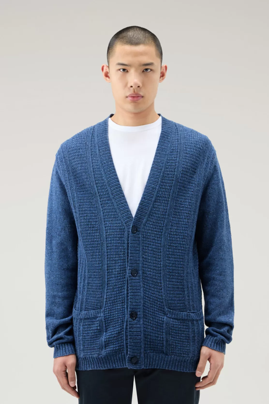 Woolrich Cardigan Aus Baumwoll-Leinen-Mischung Indigo Fashion