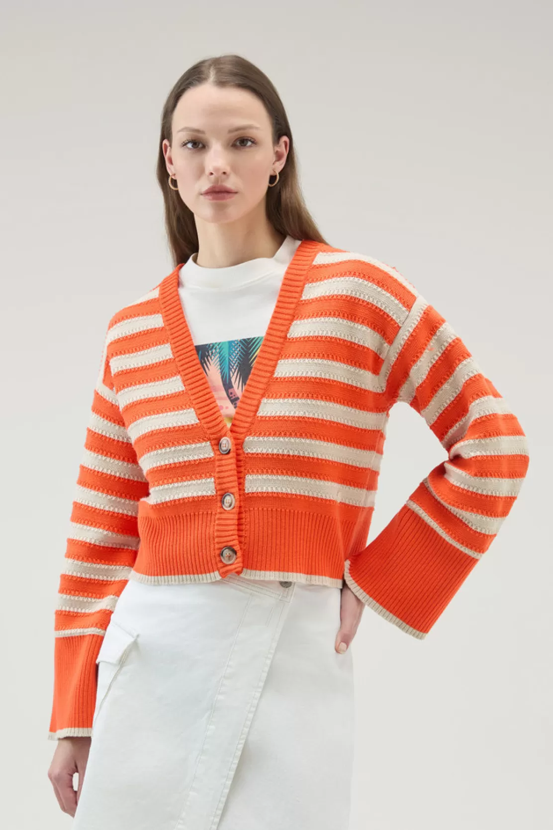 Woolrich Cardigan Aus Reiner Baumwolle Mit Knöpfen Light Oak Koi Stripe Cheap