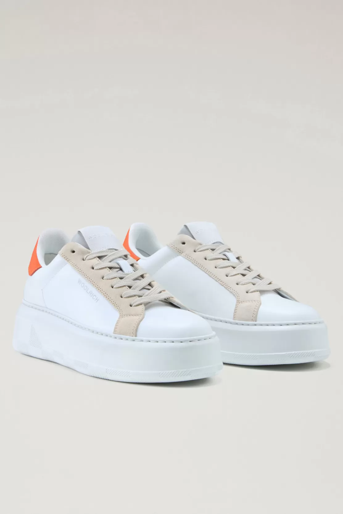 Woolrich Chunky Court Sneaker Aus Leder Mit Kontrastierenden Details White Beige Cheap