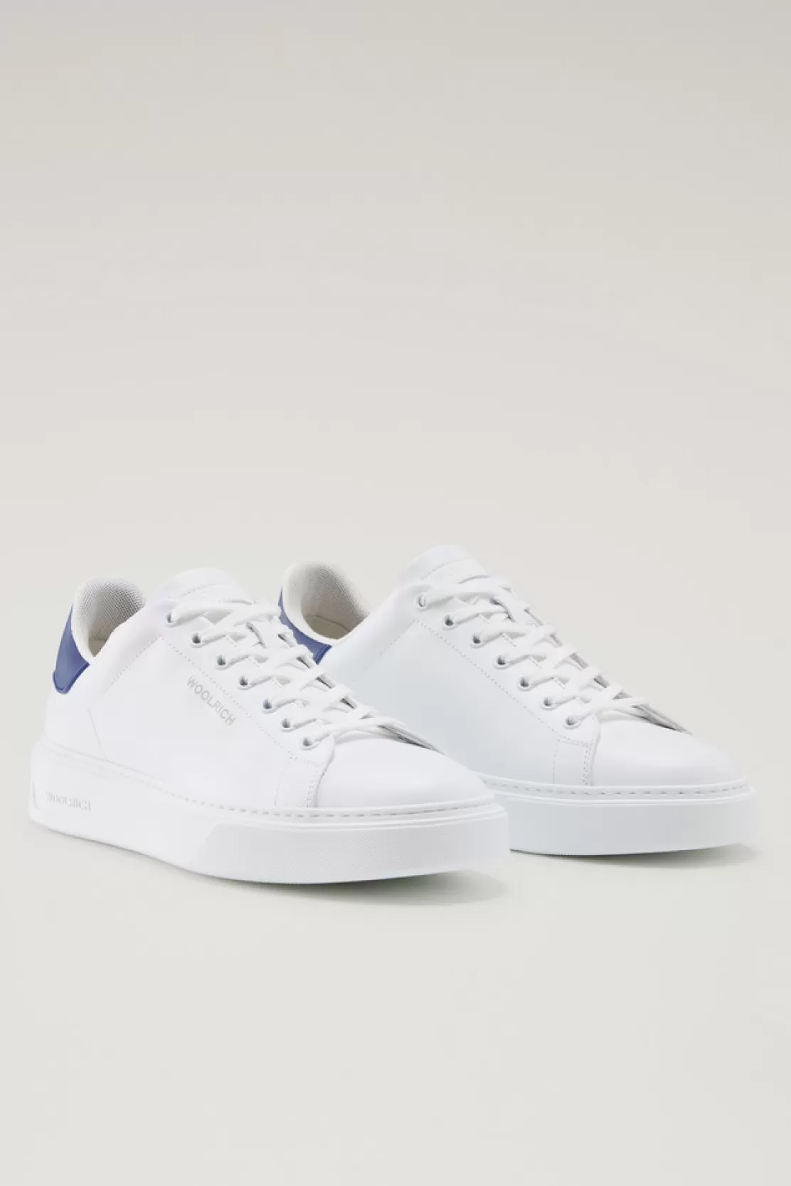 Woolrich Classic Court Sneaker Aus Leder Mit Kontrastaufnäher White Blue Cheap