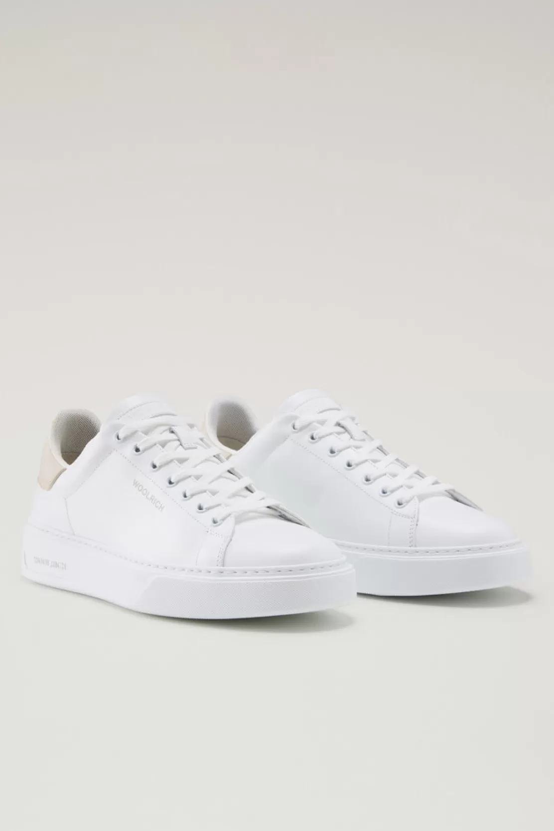 Woolrich Classic Court Sneaker Aus Leder Mit Kontrastaufnäher White Beige Store