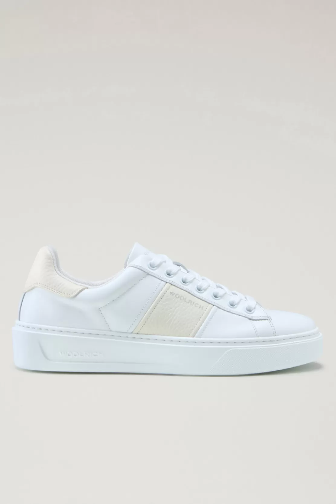 Woolrich Classic Court Sneaker Aus Leder Mit Kontrastierendem Band White Cream Best Sale