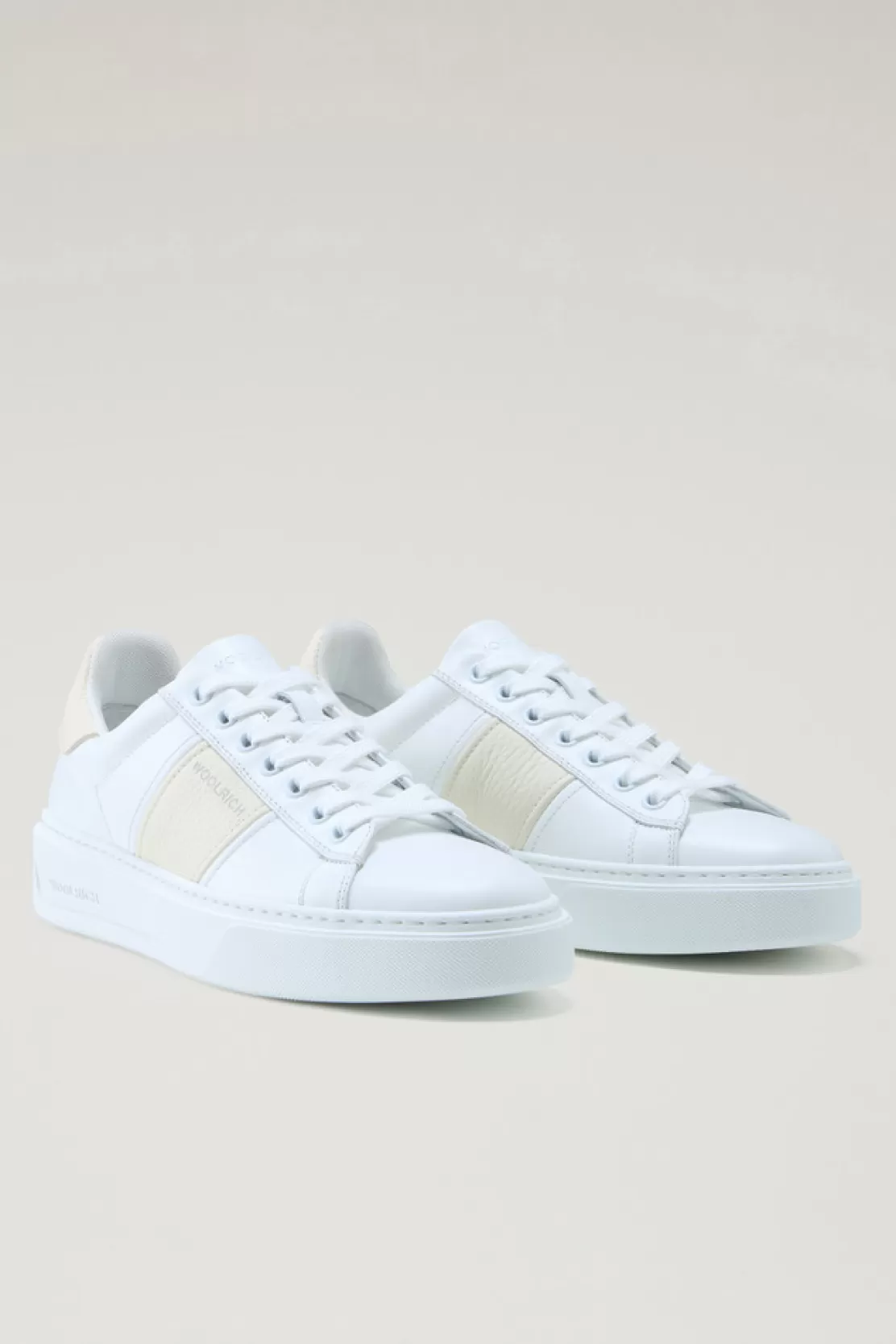 Woolrich Classic Court Sneaker Aus Leder Mit Kontrastierendem Band White Cream Best Sale