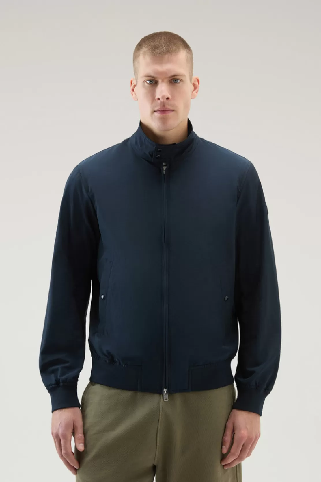 Woolrich Cruiser Bomberjacke Aus Ramar Cloth Mit Rollkragen Melton Blue Discount