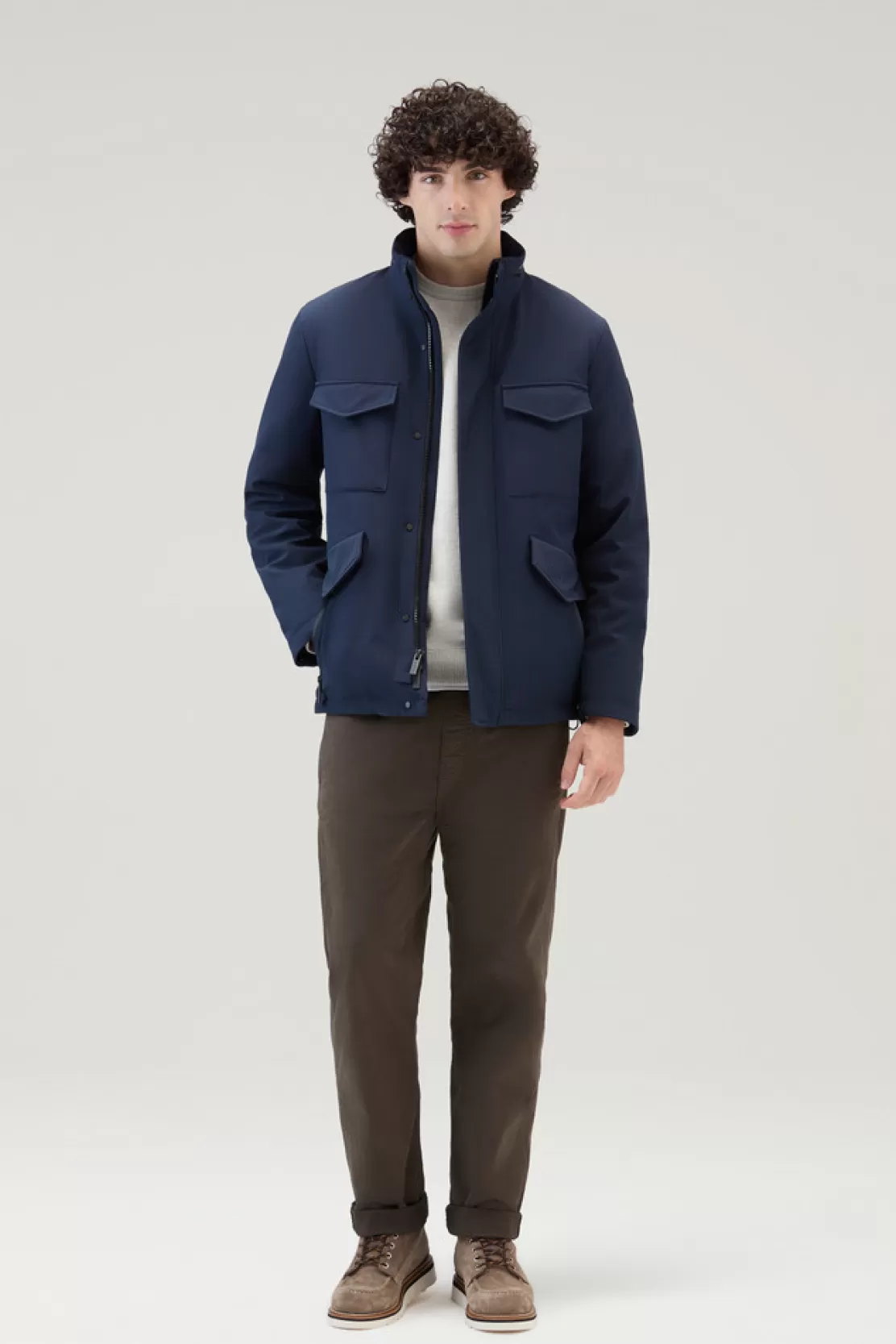 Woolrich Feldjacke Aus Tech Softshell Melton Blue Flash Sale