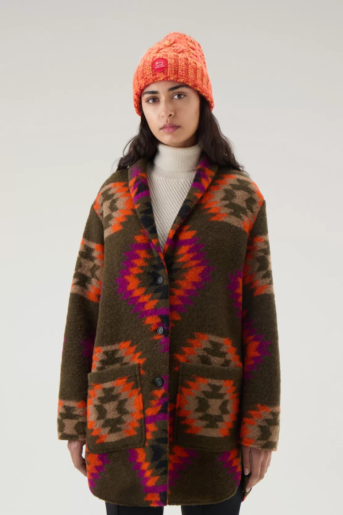 Woolrich Gentry Mantel Aus Wollmischung Mit Kapuze Green Geometric Online