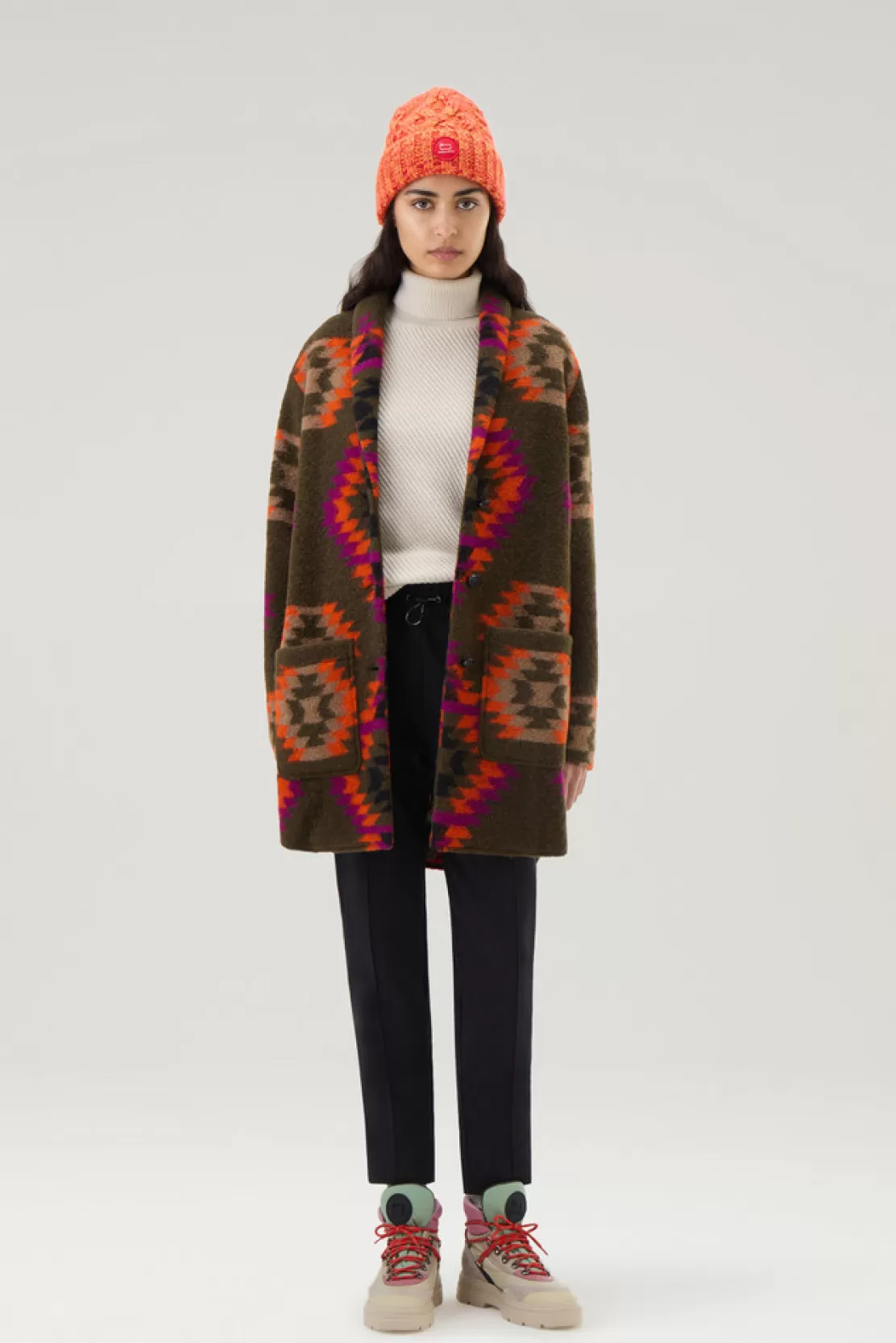 Woolrich Gentry Mantel Aus Wollmischung Mit Kapuze Green Geometric Online