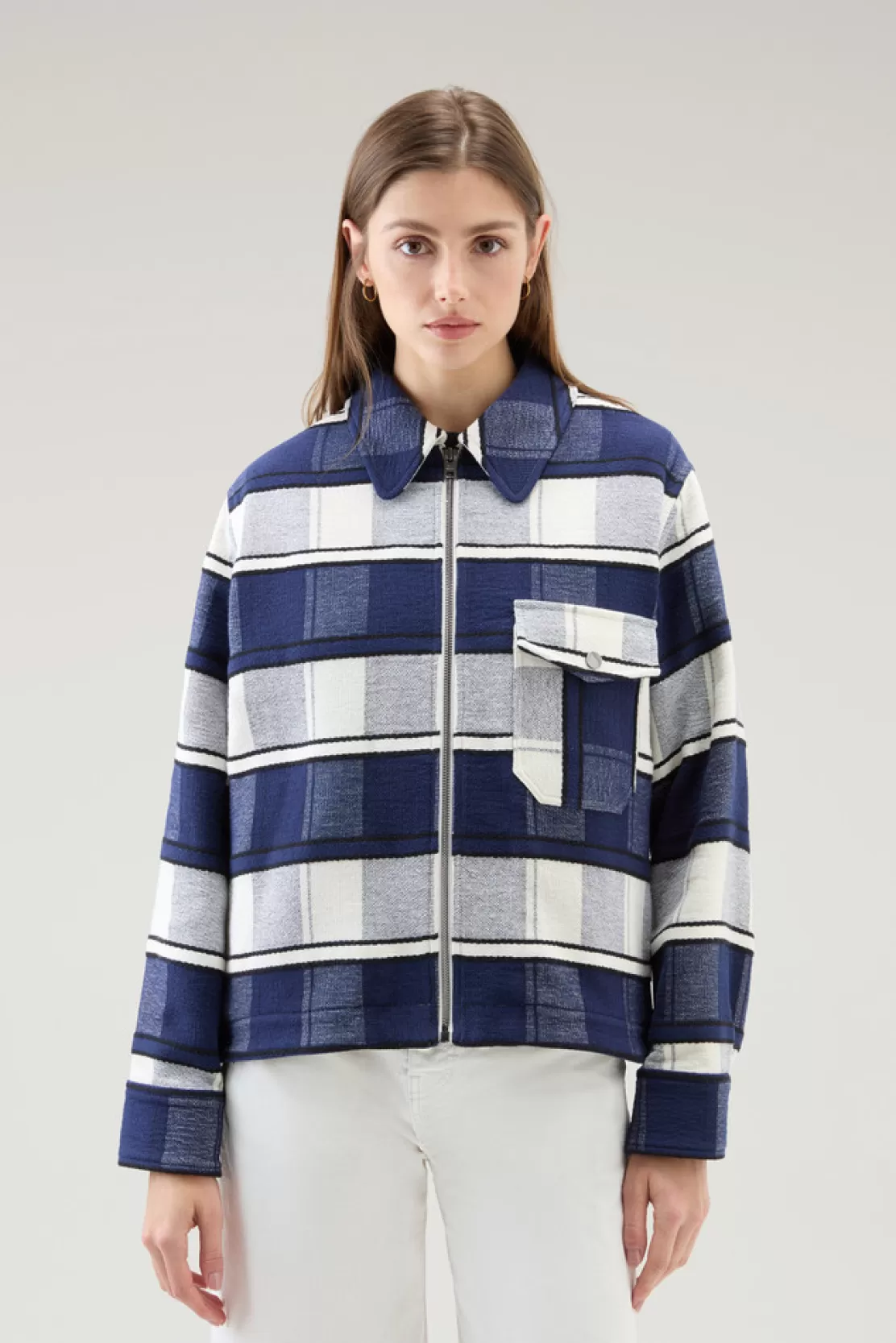 Woolrich Gentry Overshirt Aus Recyceltem Manteco-Baumwoll-Mischgewebe Twilight Blue Check Cheap