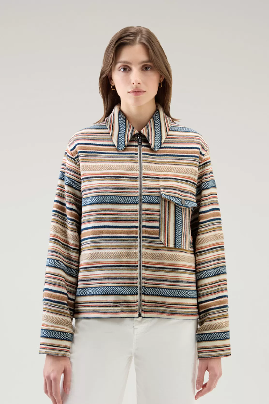 Woolrich Gentry Overshirt Aus Recyceltem Manteco-Baumwoll-Mischgewebe Ethnic White Stripe Shop