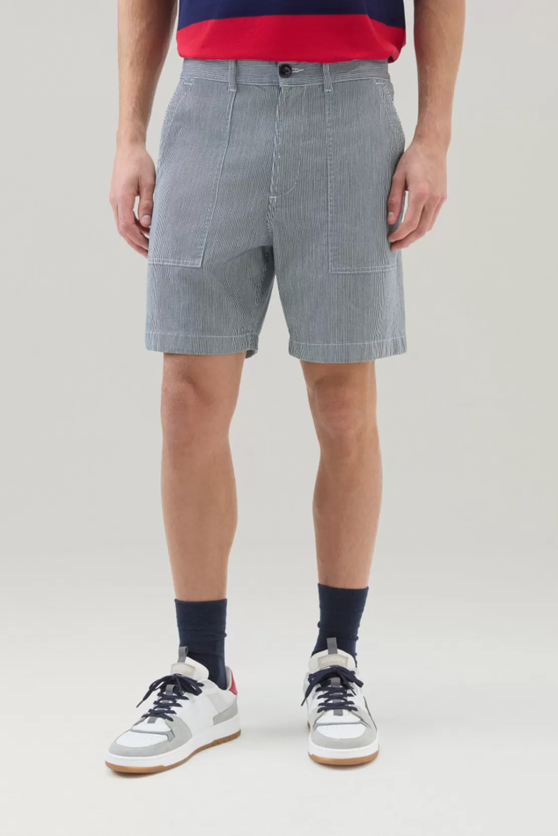 Woolrich Gestreifte Chino-Shorts Aus Stretch-Baumwollmischung Blue Stripe Sale