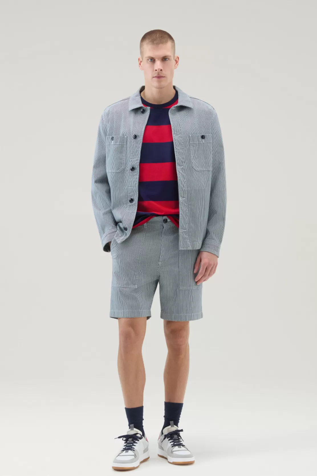 Woolrich Gestreifte Chino-Shorts Aus Stretch-Baumwollmischung Blue Stripe Sale