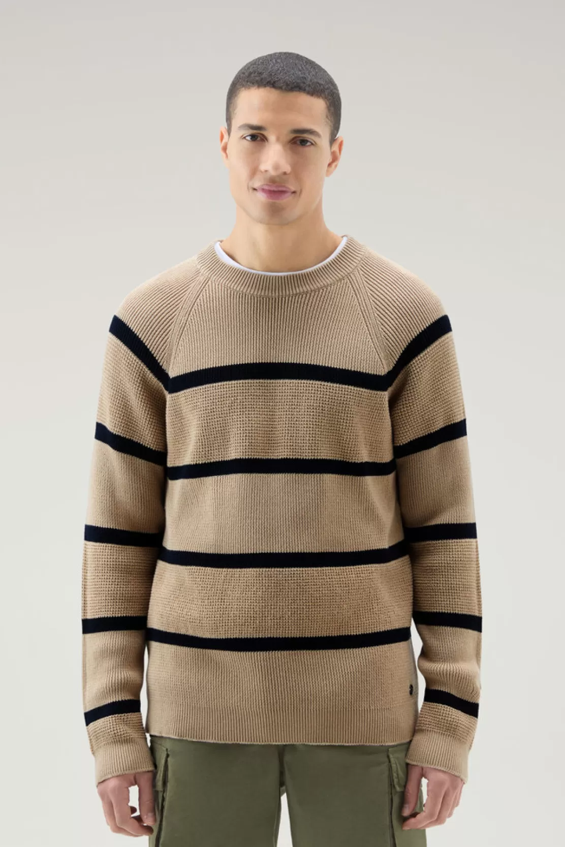 Woolrich Gestreifter Sweater Mit Rundhalsausschnitt Aus Reiner Baumwolle Beach Sand Stripe Discount