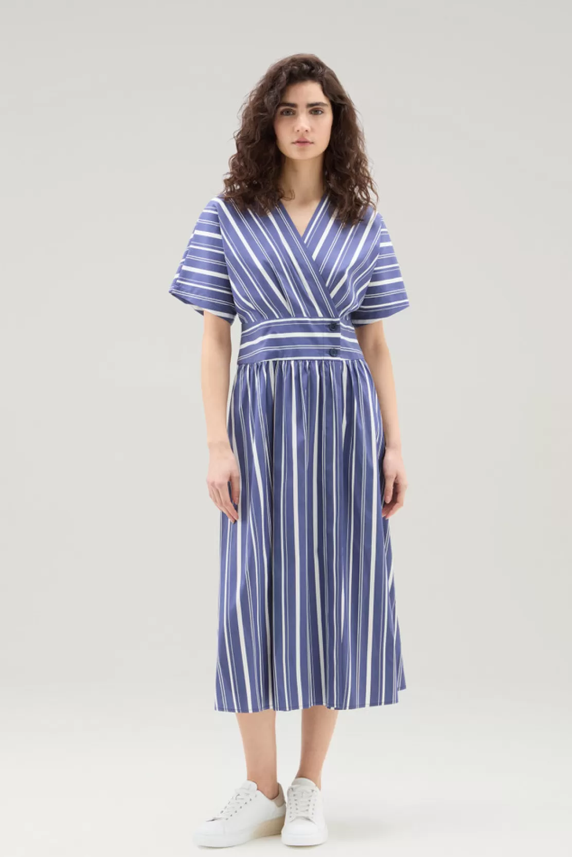 Woolrich Gestreiftes Kleid Aus Popeline-Baumwollmix Twilight Blue Stripe Fashion