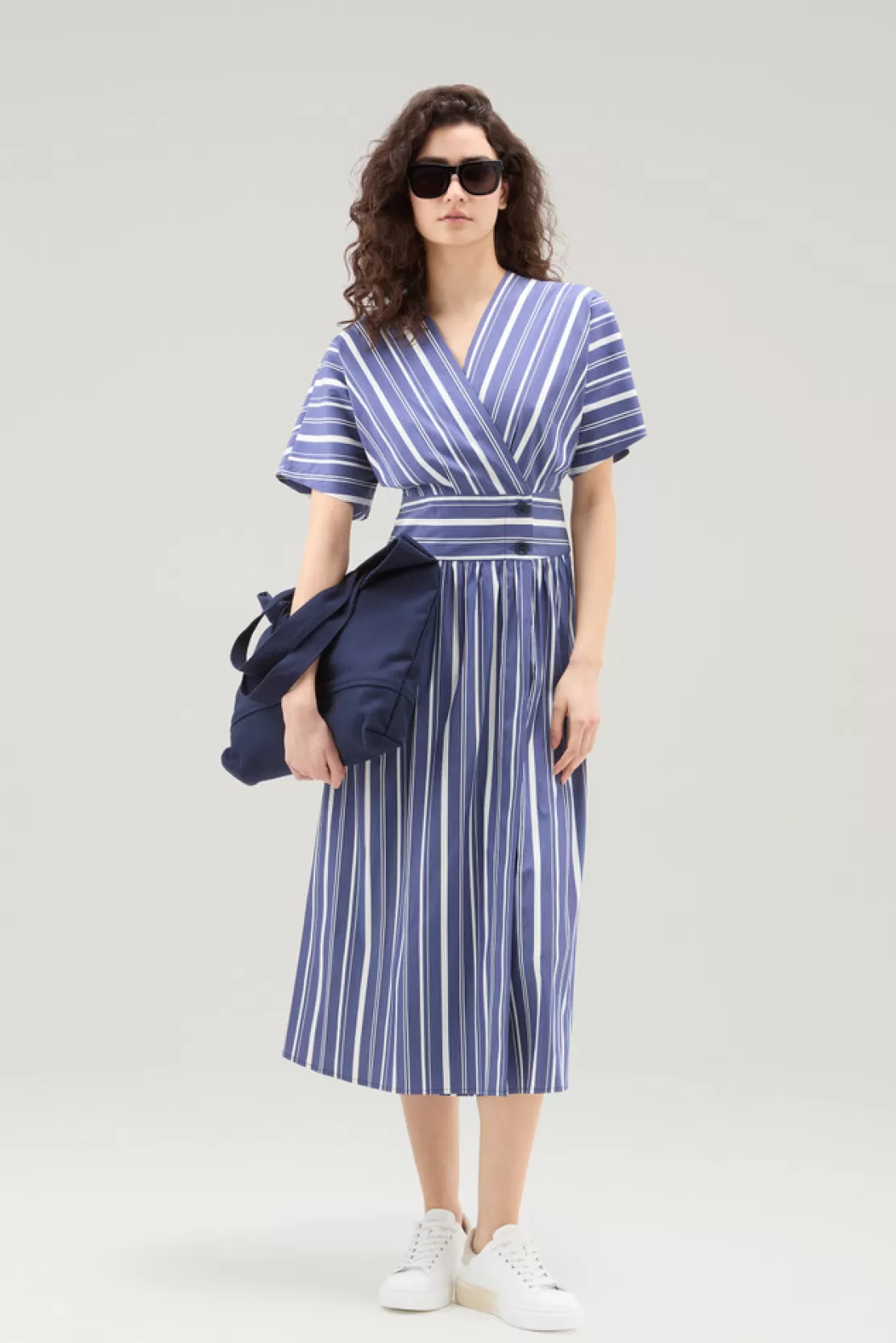 Woolrich Gestreiftes Kleid Aus Popeline-Baumwollmix Twilight Blue Stripe Fashion