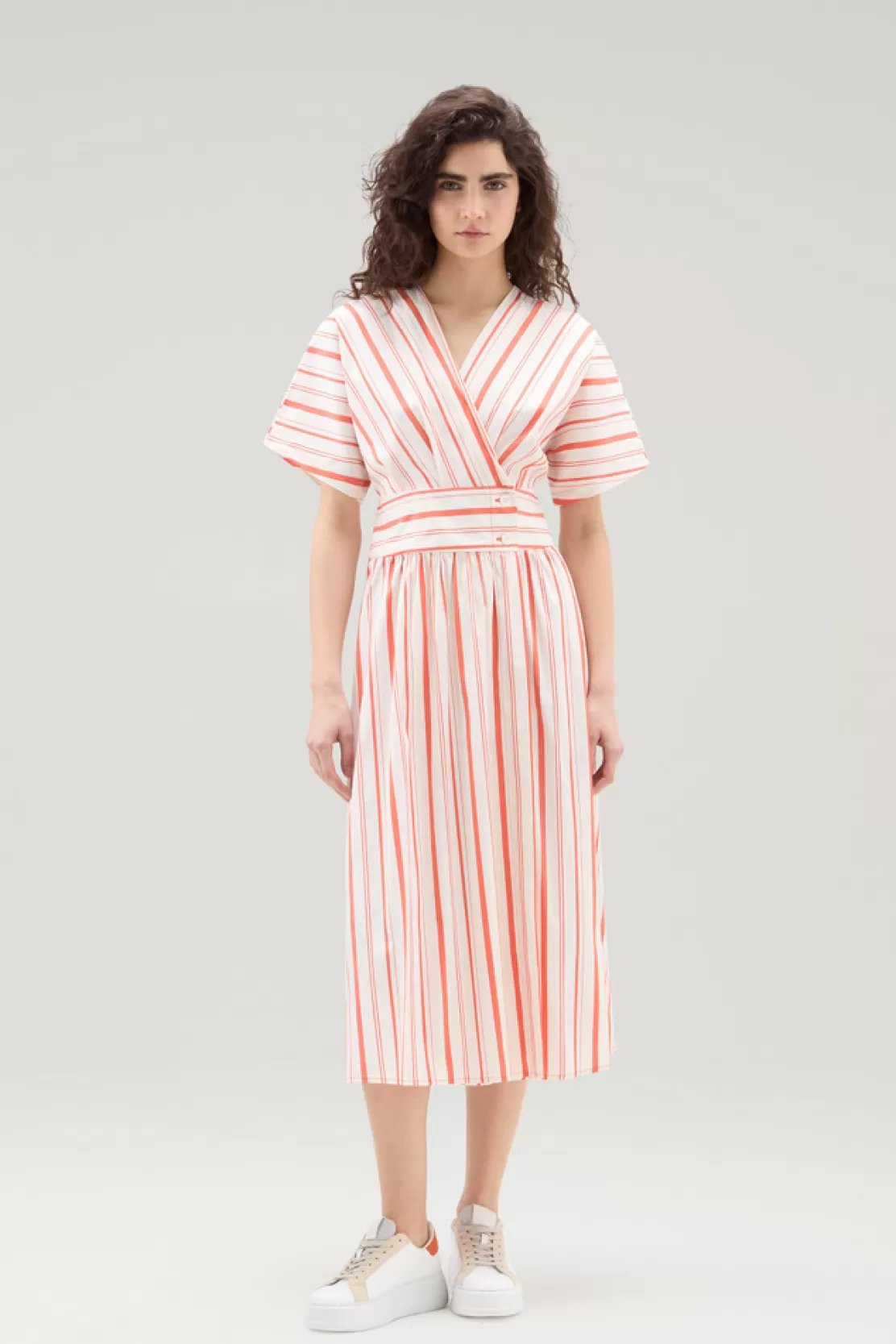 Woolrich Gestreiftes Kleid Aus Popeline-Baumwollmix Plaster White Stripe Hot