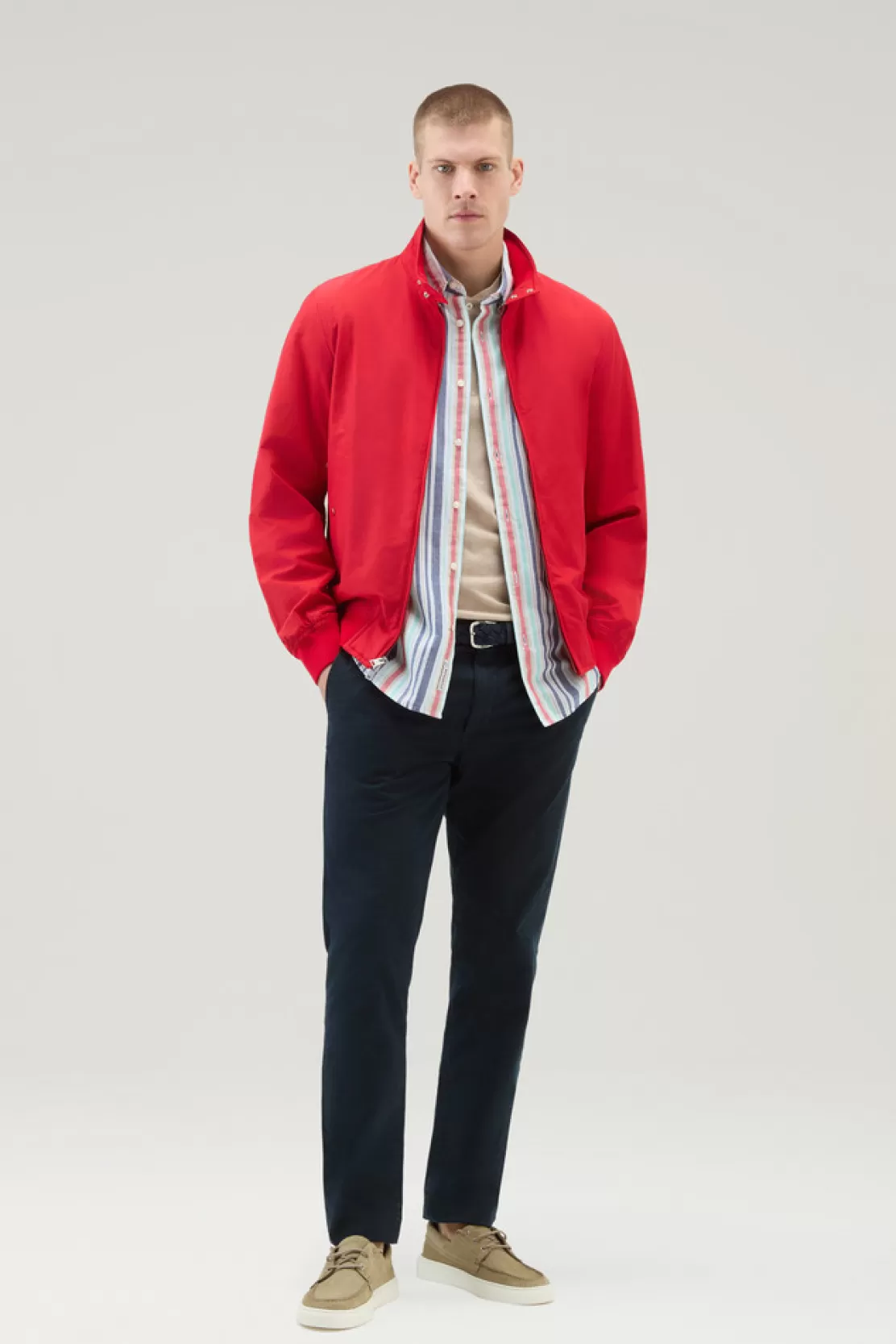 Woolrich Gestreiftes Shirt Aus Einerm Baumwoll-Leinen-Materialmix Red Stripe Online