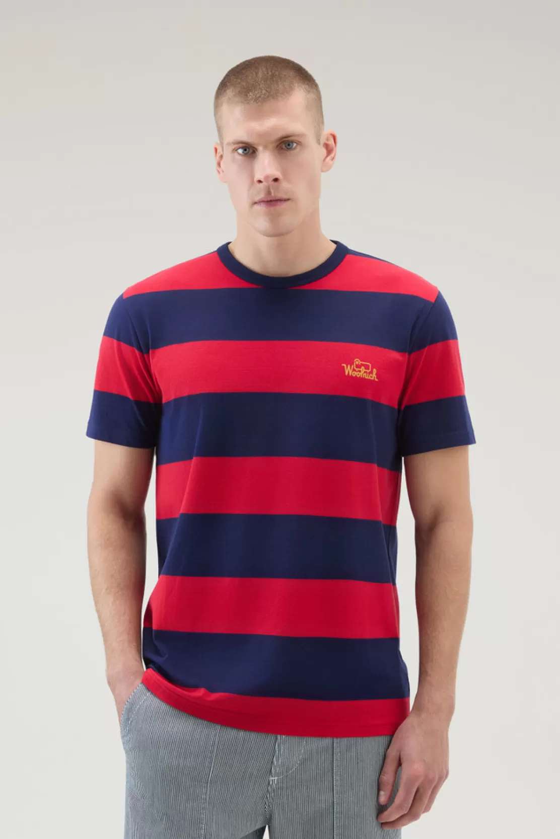 Woolrich Gestreiftes T-Shirt Aus Stretch-Baumwolljersey Red Stripe Online