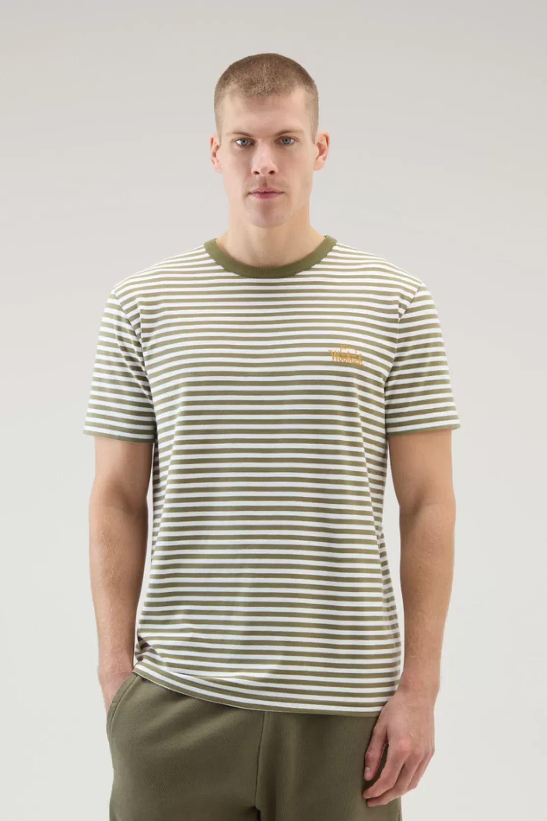 Woolrich Gestreiftes T-Shirt Aus Stretch-Baumwolljersey Green Stripe Shop