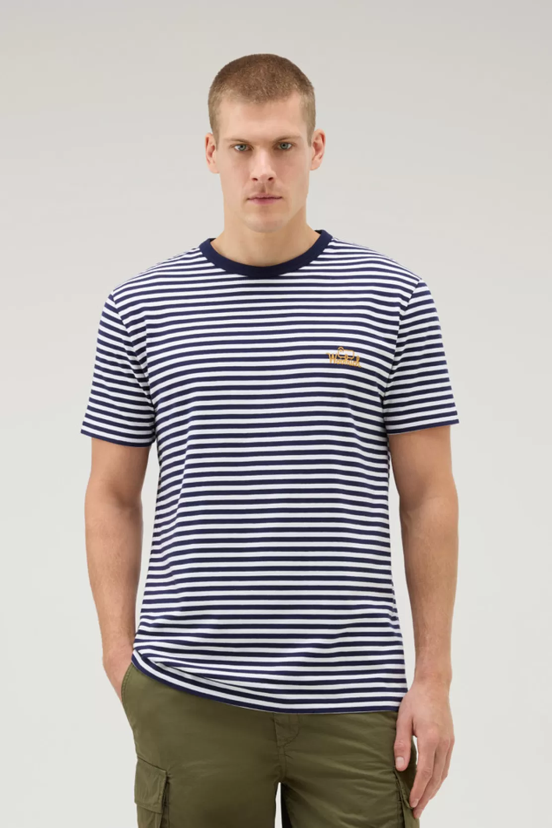 Woolrich Gestreiftes T-Shirt Aus Stretch-Baumwolljersey Blue Stripe Cheap