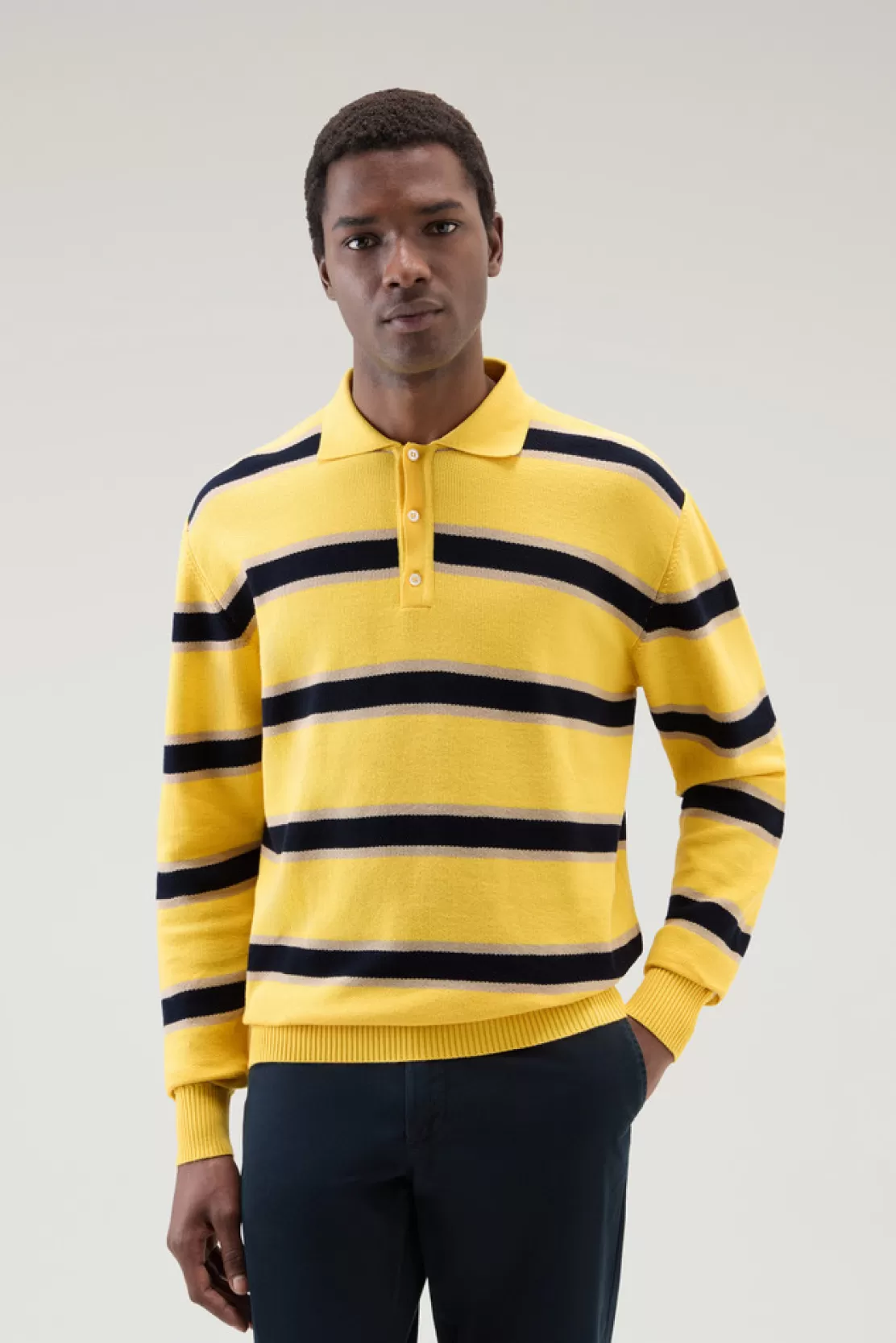 Woolrich Gestricktes Langarm-Polo Light Golden Glow Stripe Cheap