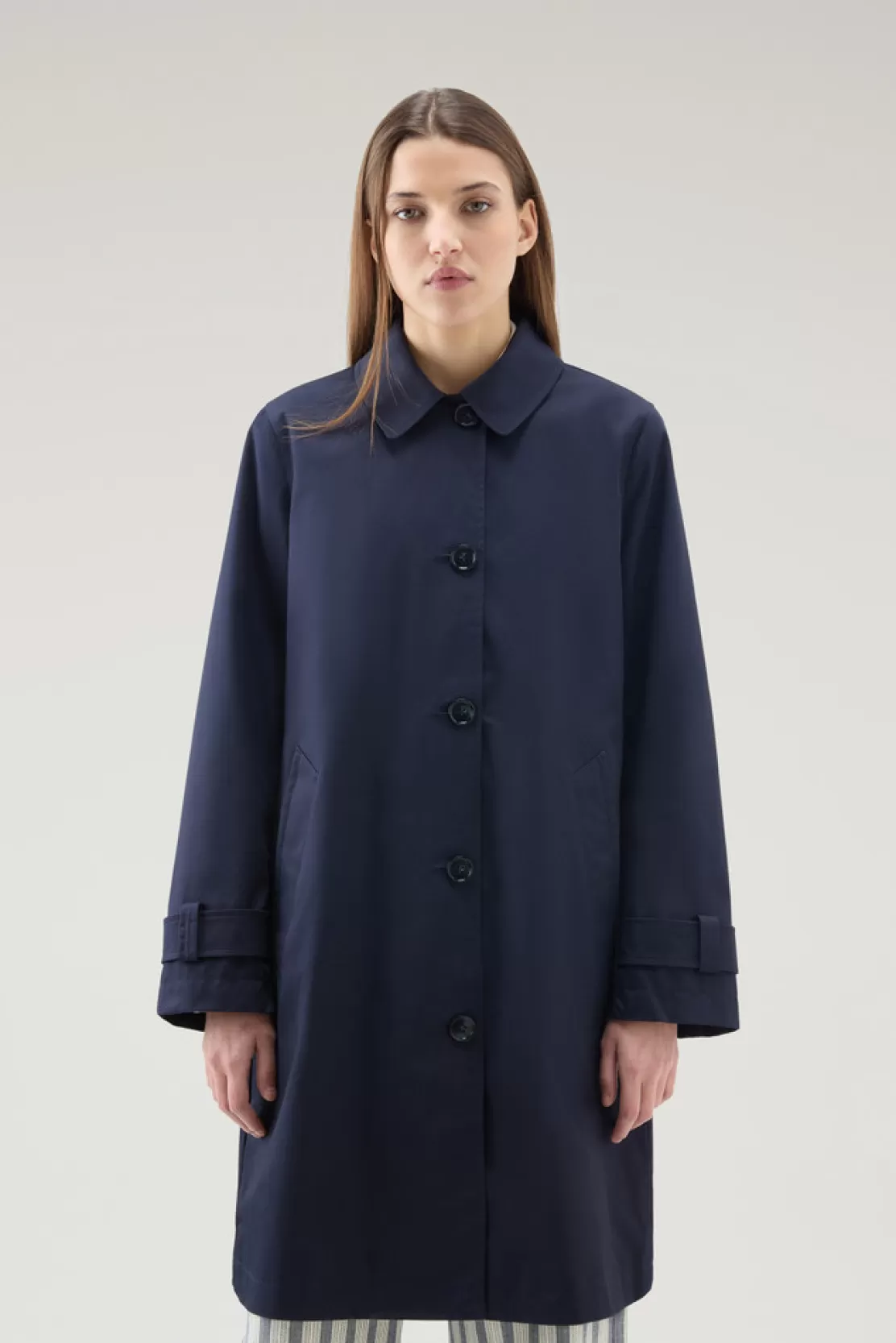 Woolrich Havice Trenchcoat Aus Best Cotton Melton Blue Hot