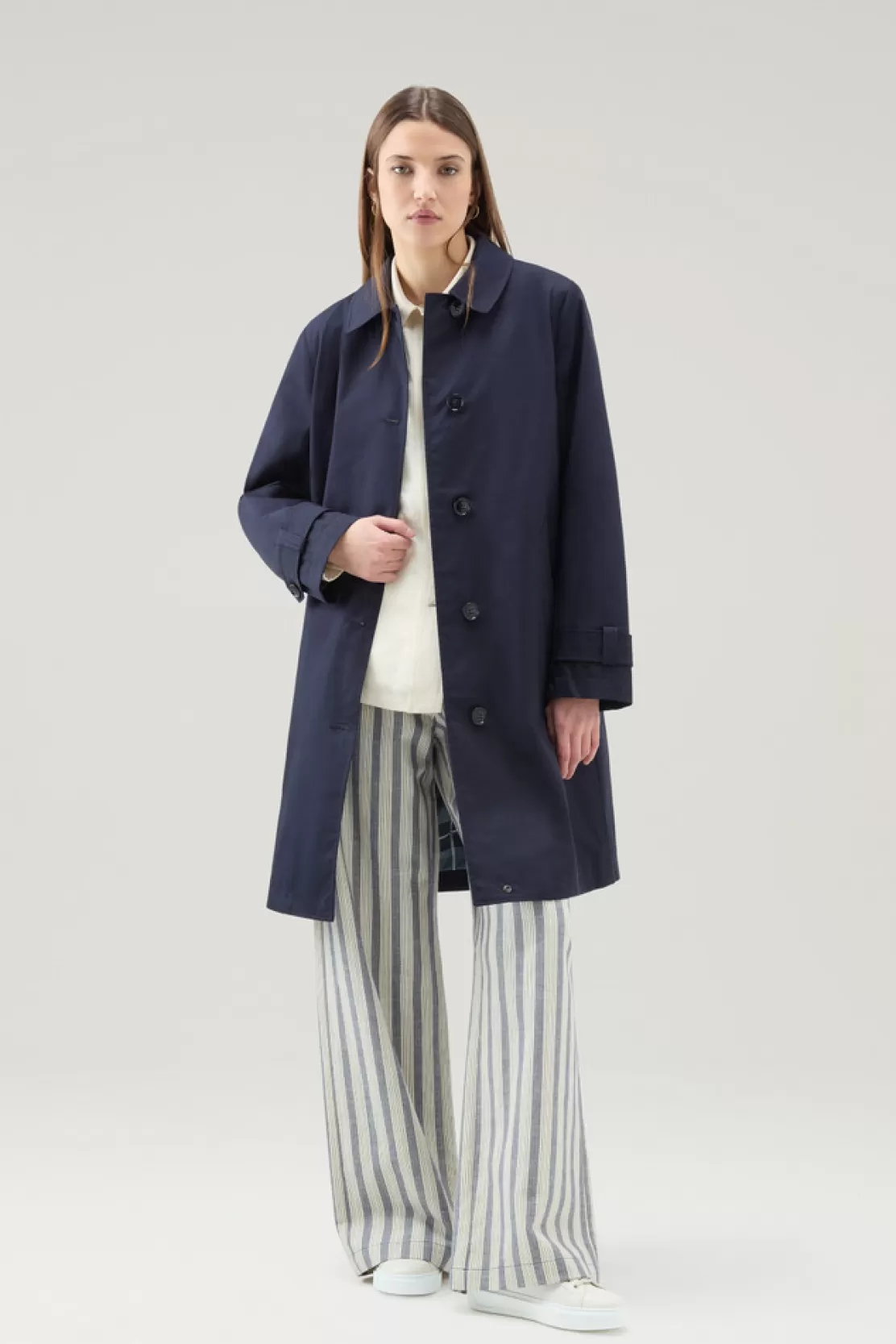 Woolrich Havice Trenchcoat Aus Best Cotton Melton Blue Hot