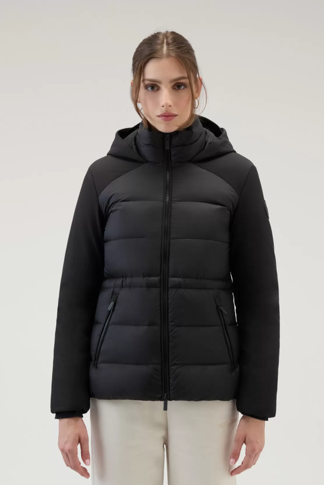 Woolrich Hybrid-Daunenjacke Mit Kapuze Aus Tech Softshell Black Sale