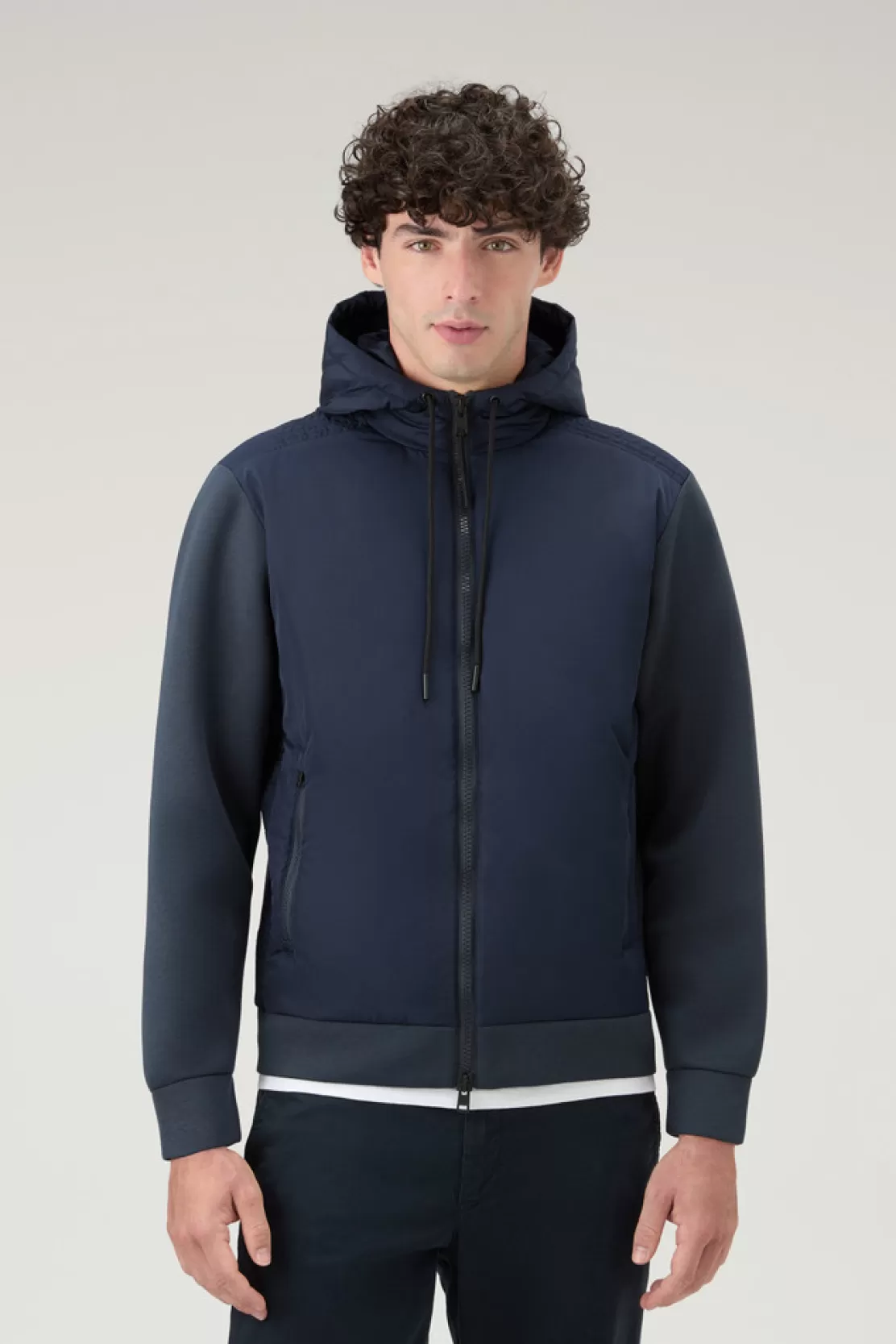 Woolrich Hybrid-Kapuzenpullover Mit Durchgehendem Reißverschluss Aus Einer Baumwollmischung Melton Blue Best