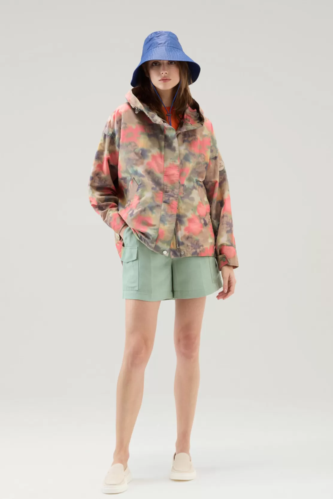 Woolrich Jacke Aus Leinen-Baumwoll-Materialmix Mit Mehrfarbigem Print Sage Chine Store