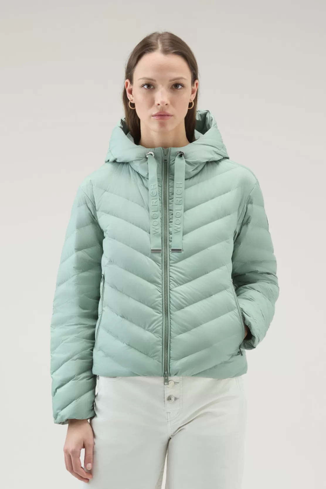 Woolrich Jacke Aus Mikrofaser Mit Chevron-Steppung Und Kapuze Sage Fashion