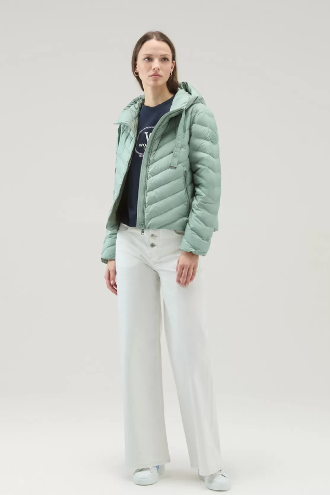 Woolrich Jacke Aus Mikrofaser Mit Chevron-Steppung Und Kapuze Sage Fashion