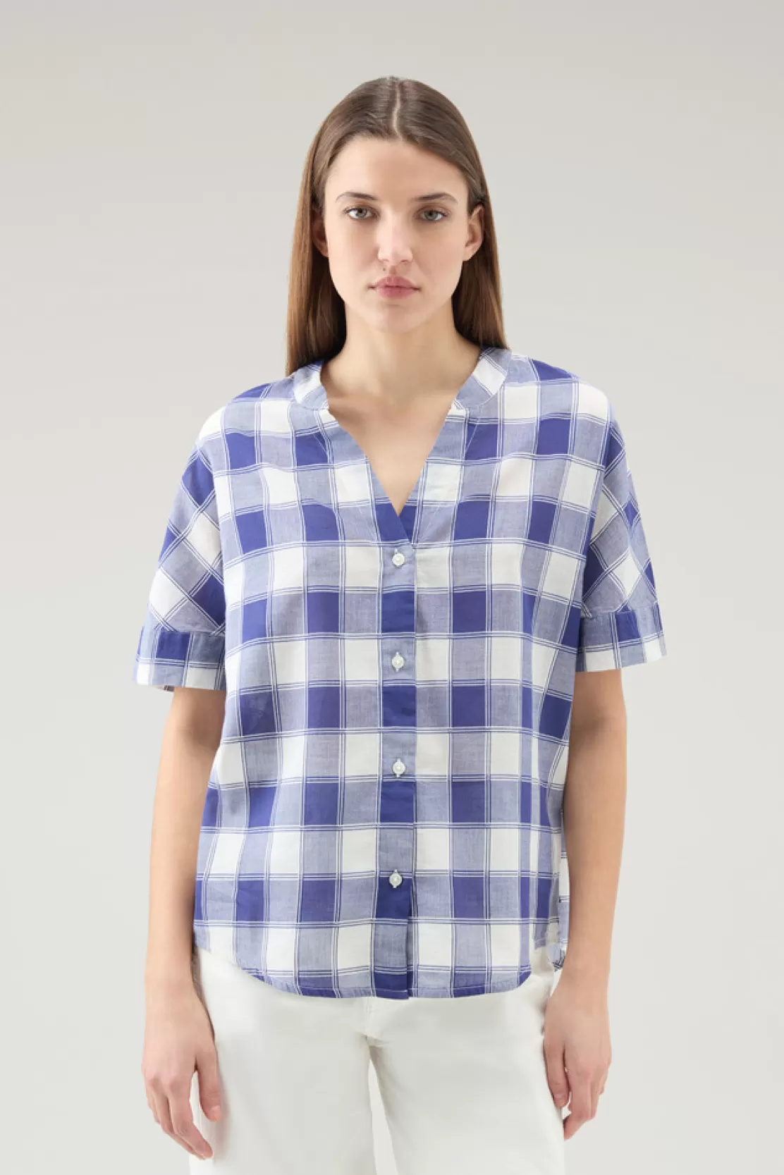 Woolrich Karoshirt Aus Reinem Baumwoll-Voile Blue Buffalo Shop