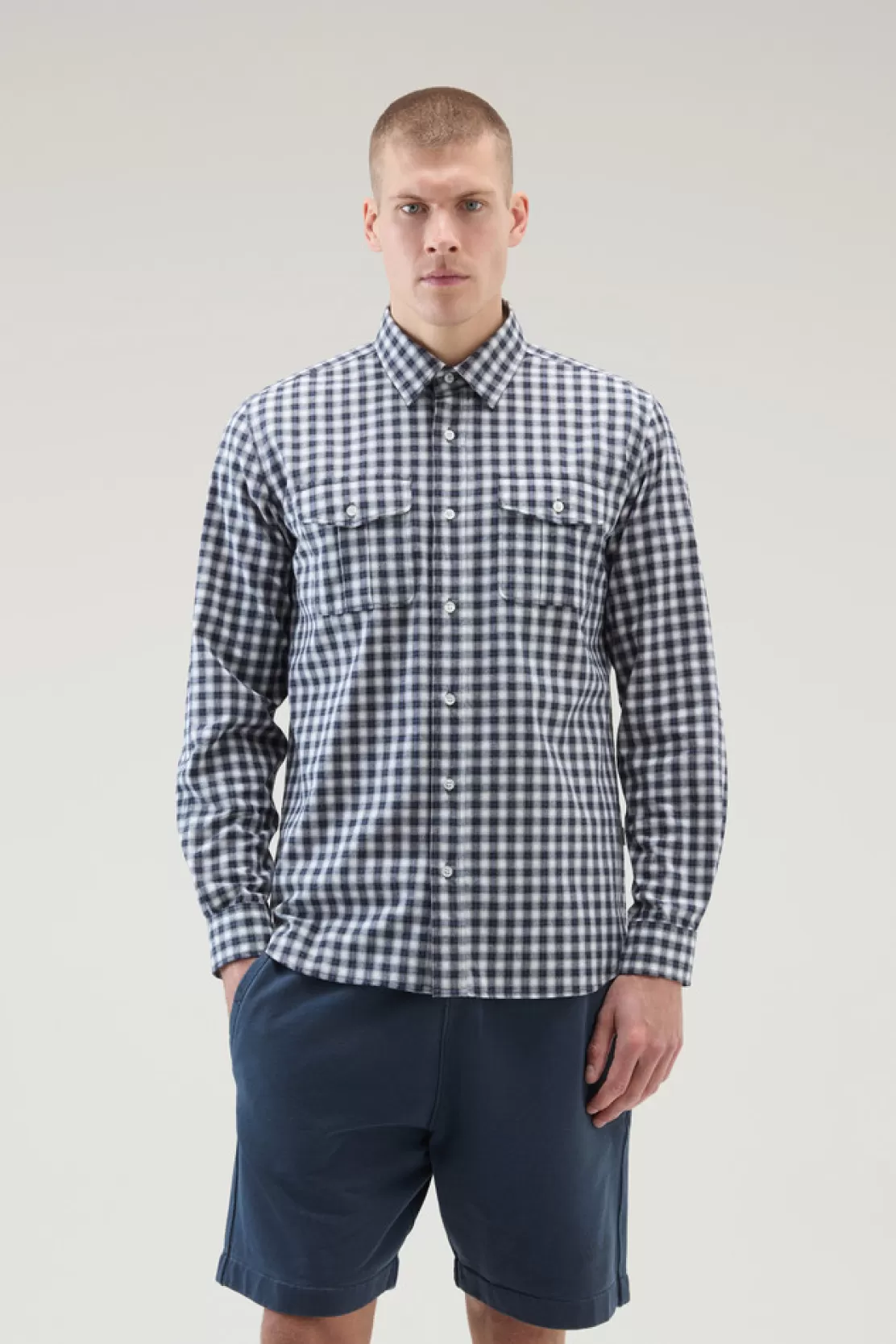 Woolrich Karoshirt Aus Reiner Baumwolle Micro Check Blue Sale