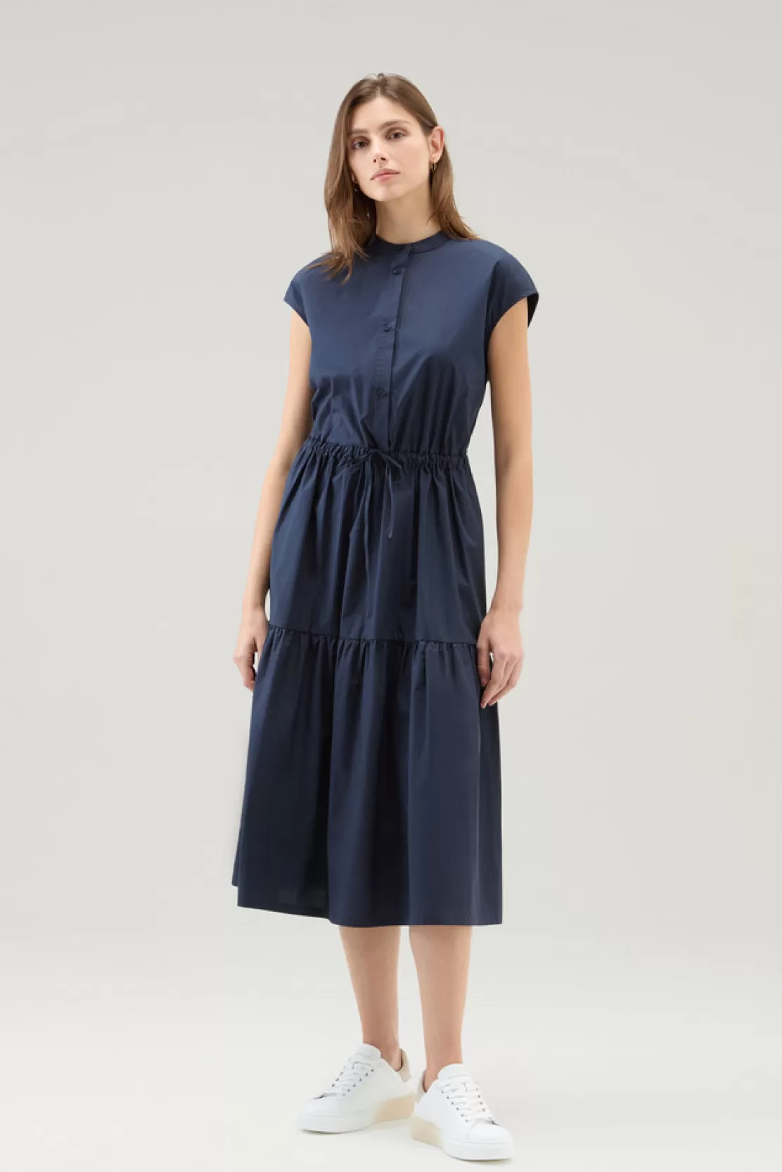 Woolrich Kleid Aus Reiner Baumwollpopeline Mit Rüschen Melton Blue Sale