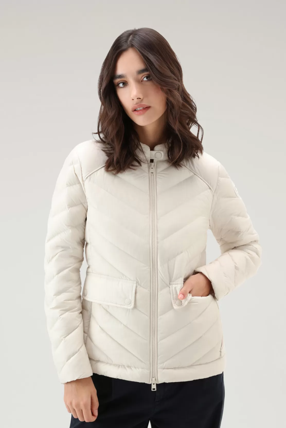 Woolrich Kurze Gefütterte Jacke Mit Chevron-Steppung Milky Cream Shop